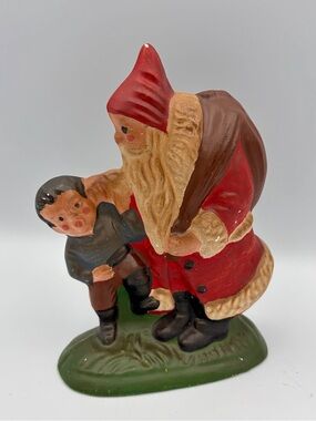 Vintage Fairfield Folk Art Belsnickel Santa Caught the Rascal Chalkware Figurine